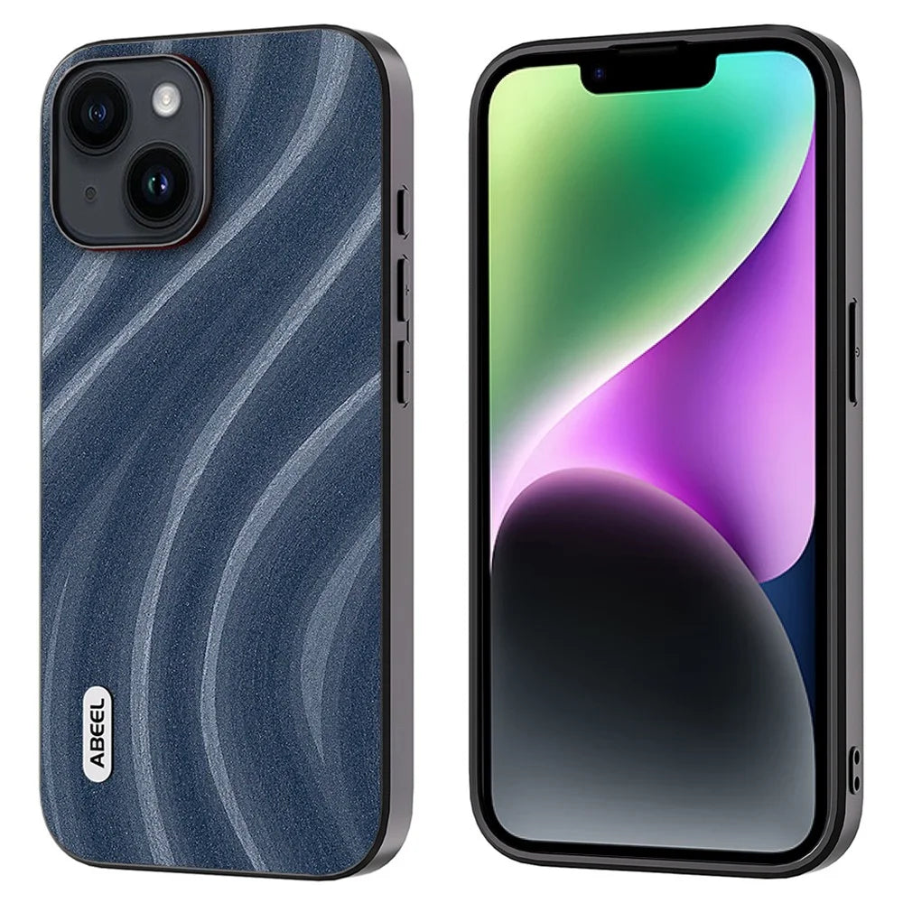 ABEEL Milky Way Series Phone Case for iPhone 14 Plus PU Leather Coated PC+TPU Protective Cover - Blue - 1
