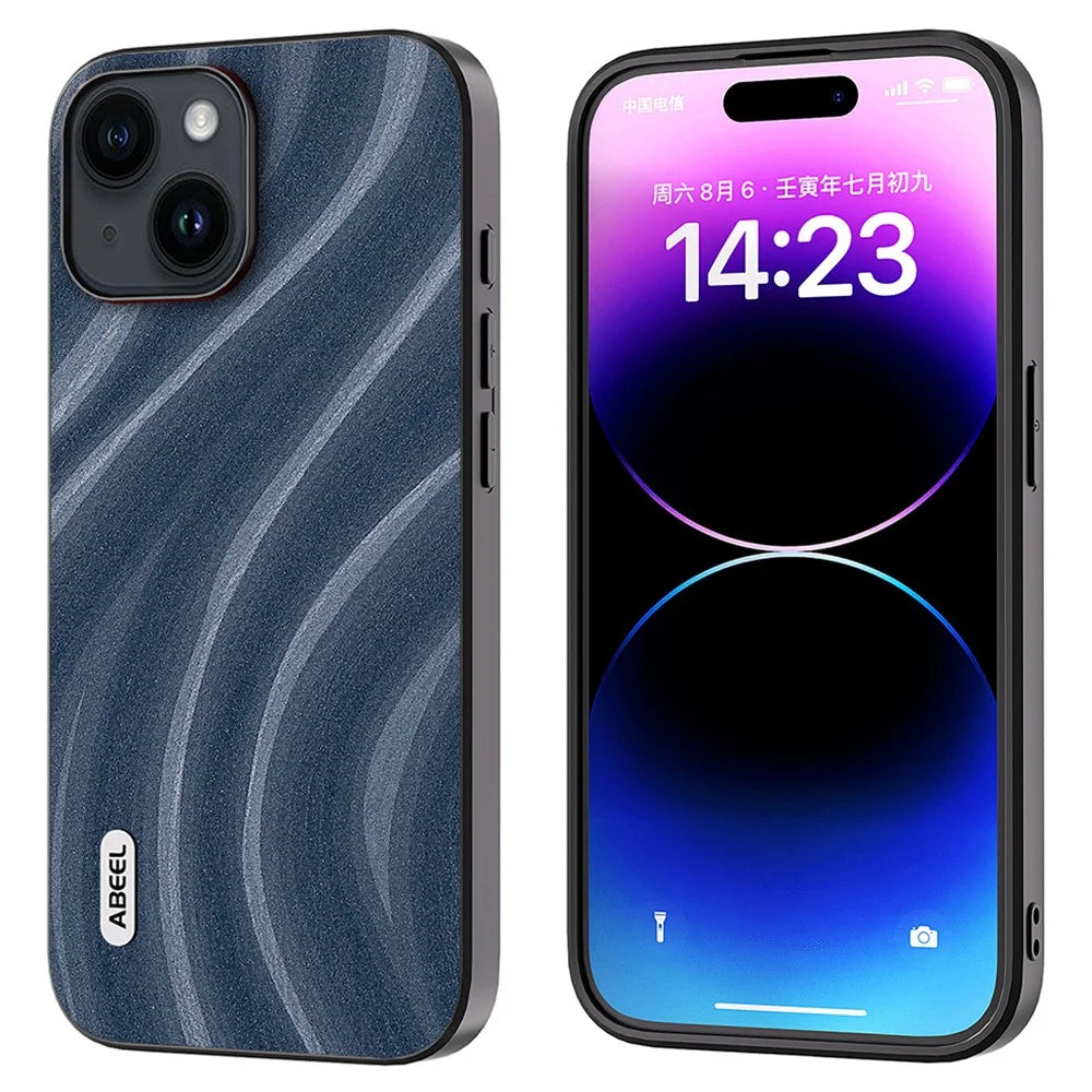 ABEEL Milky Way Series Phone Case for iPhone 15 , PU Leather Coated PC+TPU Anti-drop Cover - Blue - 1
