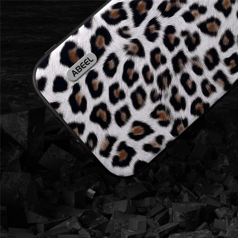 ABEEL For iPhone 14 Plus Phone Protector PU Leather Coated TPU + PC Shell Leopard Texture Case - Silver - 5