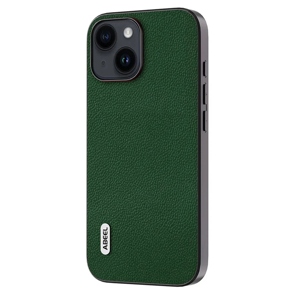 ABEEL For iPhone 14 Litchi Texture Case Anti-Drop Cowhide Leather + PC + TPU Phone Cover - Green - 2