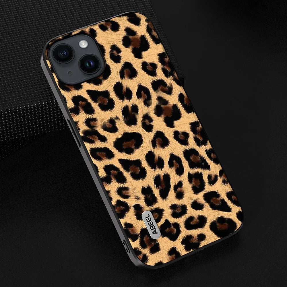 ABEEL For iPhone 14 PU Leather Coated TPU + PC Case Shell Leopard Texture Anti-Scratch Phone Cover - Champagne Gold - 4