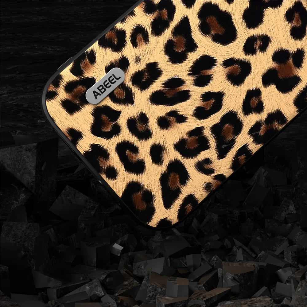 ABEEL For iPhone 14 PU Leather Coated TPU + PC Case Shell Leopard Texture Anti-Scratch Phone Cover - Champagne Gold - 5