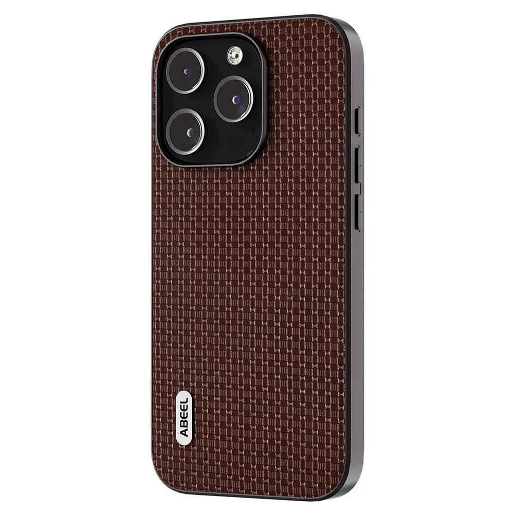 ABEEL For iPhone 13 Pro Max Protective Shell Cowhide Leather Coated PC+TPU Luxury Textured Phone Case - Coffee - 2
