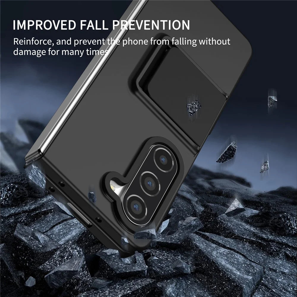 For Samsung Galaxy Z Fold5 5G Kickstand Phone Case Drop-proof Hard PC Cover - Black - 5