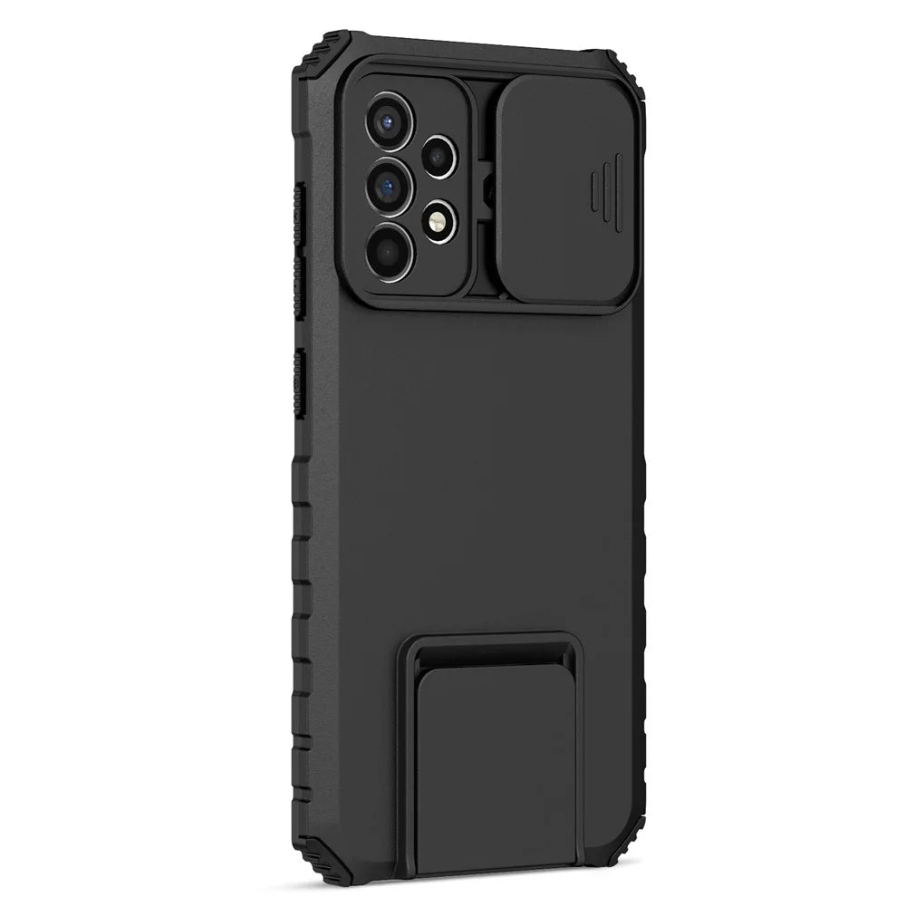 For Samsung Galaxy A52 4G / A52 5G / A52s 5G PC+TPU Kickstand Cover Slide Camera Lid Phone Case - Black - 2