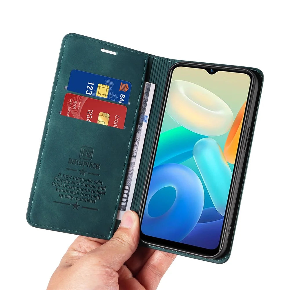 BETOPNICE 003 For vivo Y02s 4G / Y16 4G / Y35 5G / Y56 5G Phone Cover RFID Blocking Wallet Leather Stand Wallet Case - Green - 6