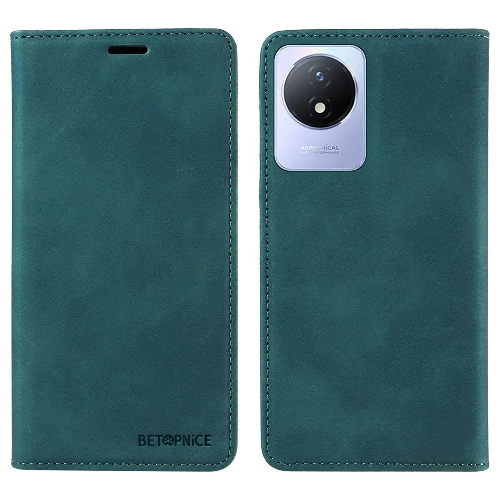 BETOPNICE 003 Leather Phone Case for vivo Y02 4G / Y11 (2023) / Y02A 4G , RFID Blocking Wallet Stand Cover - Green - 1