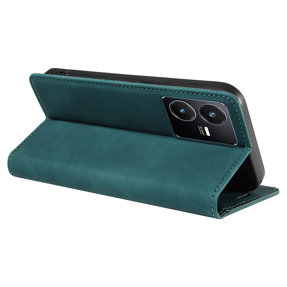 BETOPNICE 003 For vivo Y35 / Y22s 4G / Y22 4G RFID Blocking Cell Phone Cover Leather Wallet Stand Case - Green - 4