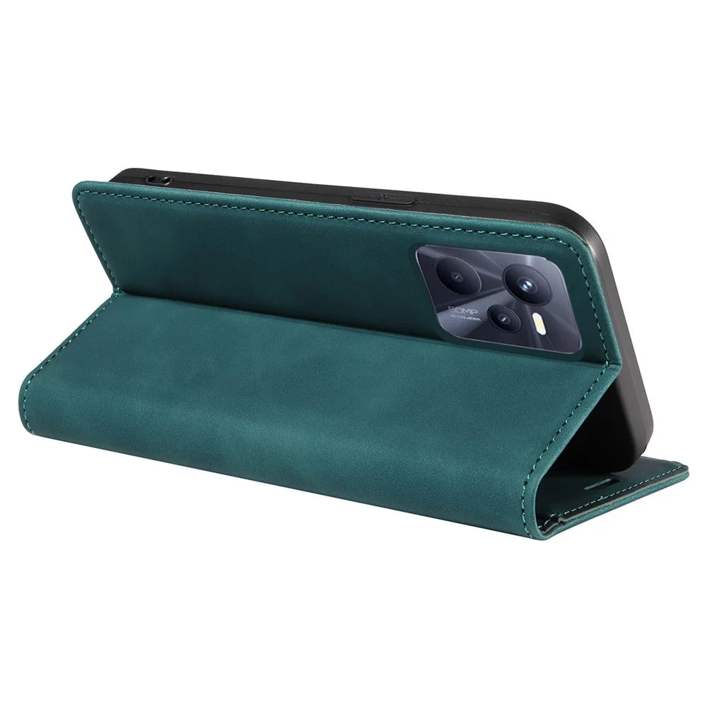 BETOPNICE 003 PU Leather Flip Cover for Realme C35 4G / Narzo 50A Prime , RFID Blocking Phone Case - Green - 4