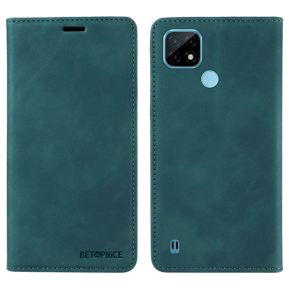 BETOPNICE 003 For Realme C21 4G / C21Y / C25Y Leather Phone Case RFID Blocking Cover (with Fingerprint Hole) - Green - 1