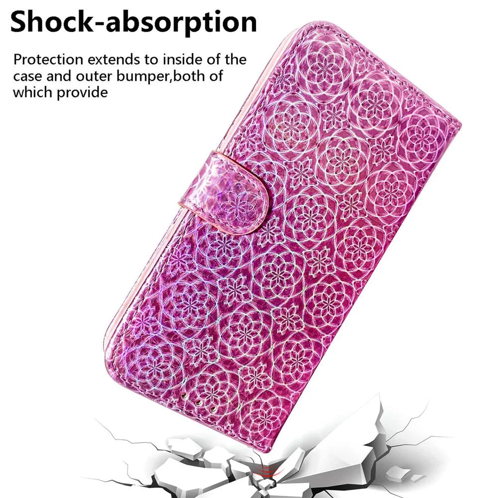 Stand Wallet Case for iPhone 15 Pro Max , Dazzling Flower Pattern Leather Cell Phone Cover - Pink - 5