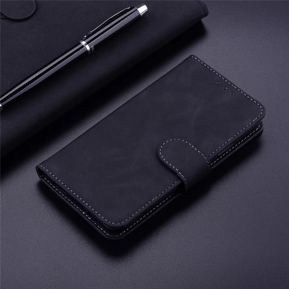 PU Leather + TPU Phone Cover for iPhone 15 Pro , Stand Phone Shell Wallet Solid Color Mobile Cover - Black - 6