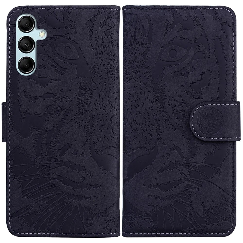 For Samsung Galaxy M54 5G / F54 5G Tiger Imprint Phone Case Leather Stand Wallet Anti-drop Cover - Black - 1