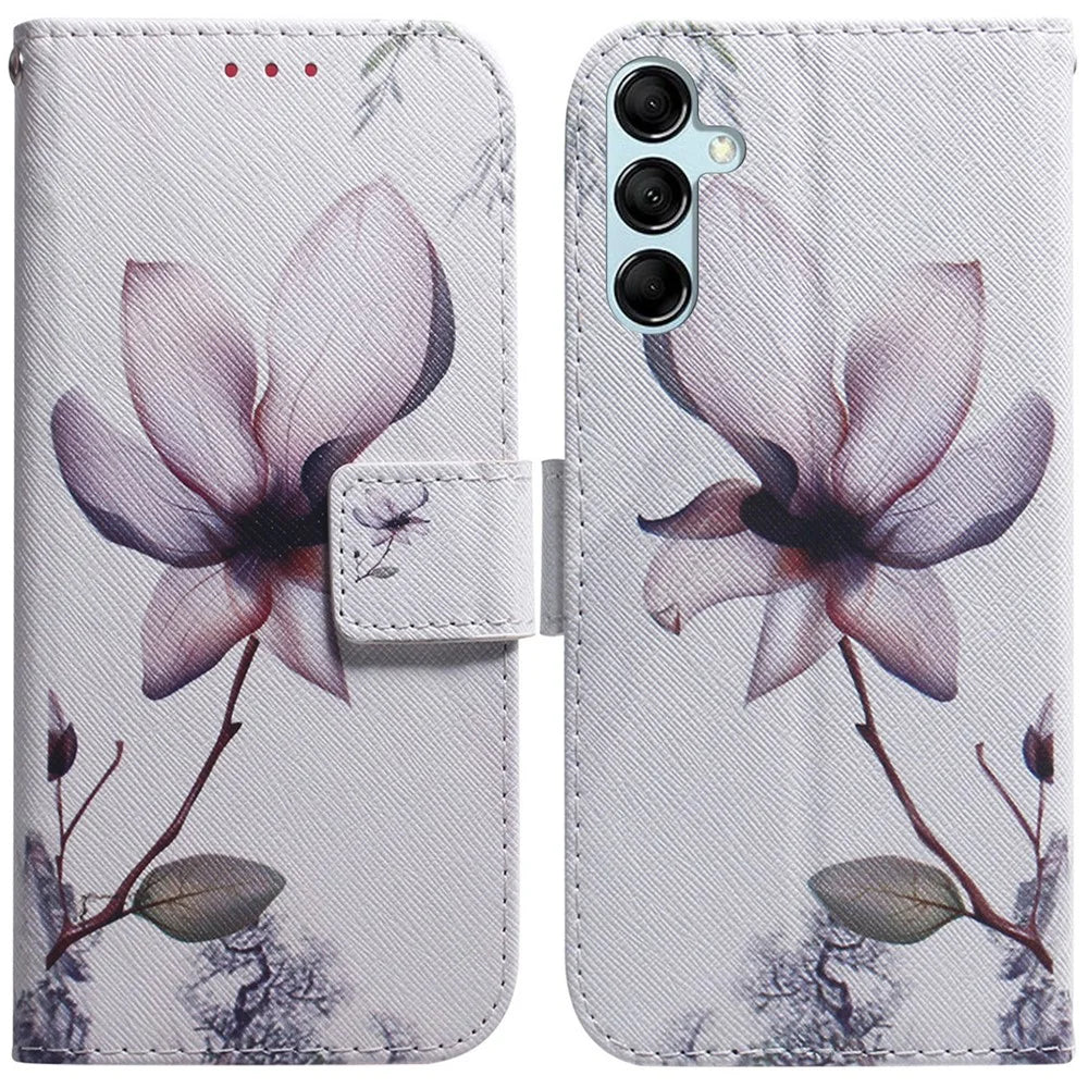 For Samsung Galaxy M54 5G / F54 5G PU Leather Stand Phone Case Pattern Printing Wallet Cover - Pink Flower - 1