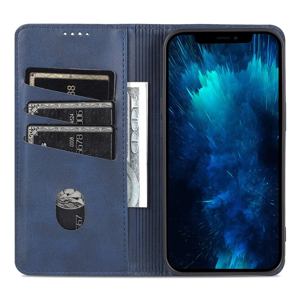 AZNS For iPhone 15 Plus Anti-scratch PU Leather Case Stand Wallet Phone Cover - Blue - 2