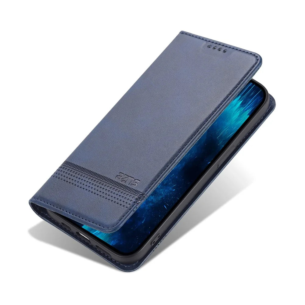 AZNS For iPhone 15 Plus Anti-scratch PU Leather Case Stand Wallet Phone Cover - Blue - 6