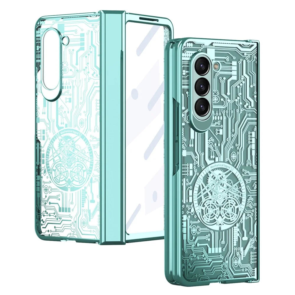 Mechanical Legend Series For Samsung Galaxy Z Fold5 5G Electroplating Phone Case All-Inclusive PC Cover with Tempered Glass Film - Green - 2