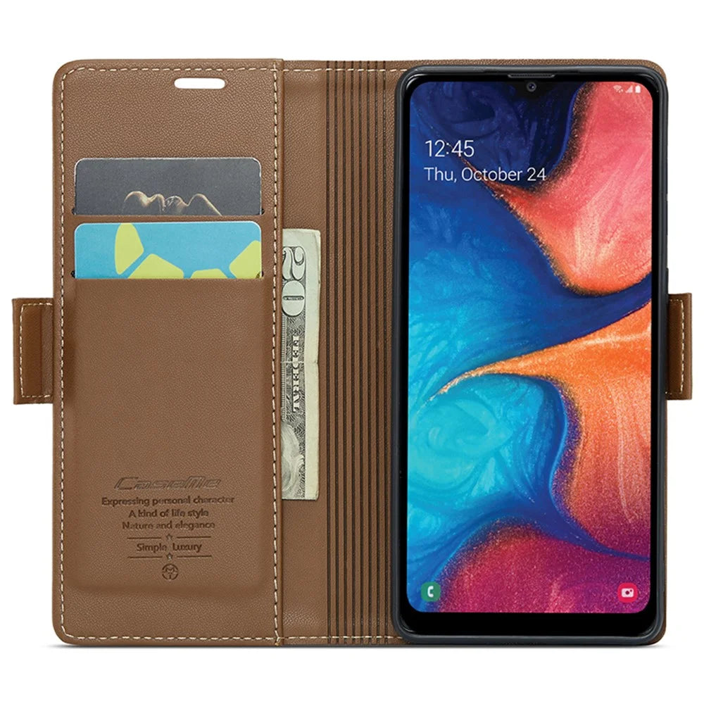 CASEME 023 Series For Samsung Galaxy A40 RFID Blocking PU Leather Phone Case Stand Wallet Anti-drop Cover - Brown - 2
