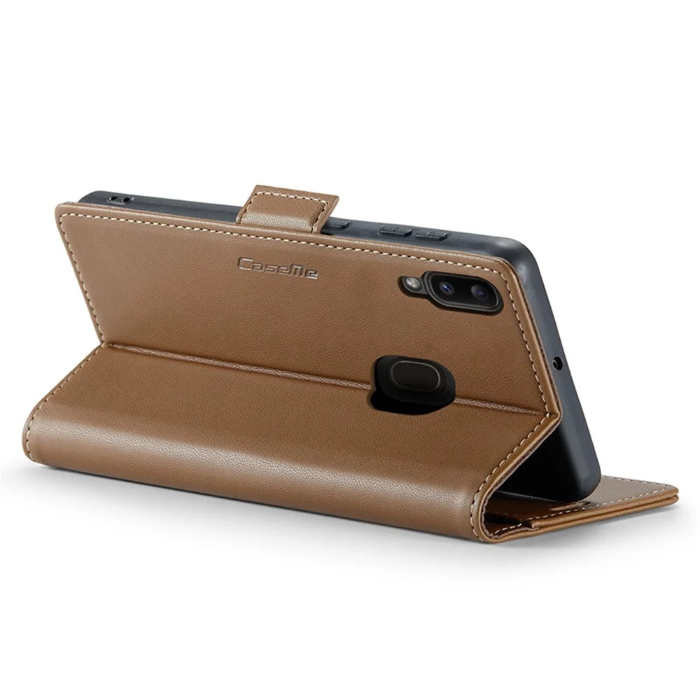CASEME 023 Series For Samsung Galaxy A40 RFID Blocking PU Leather Phone Case Stand Wallet Anti-drop Cover - Brown - 3