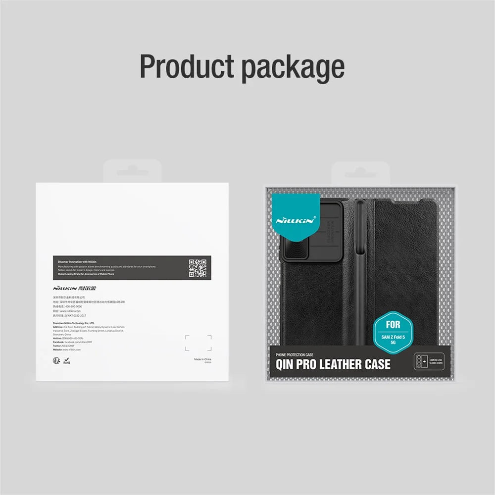 NILLKIN Qin Pro Series for Samsung Galaxy Z Fold5 5G PU Leather Case Slide Camera Protection Phone Cover with Pen Slot - Black - 7