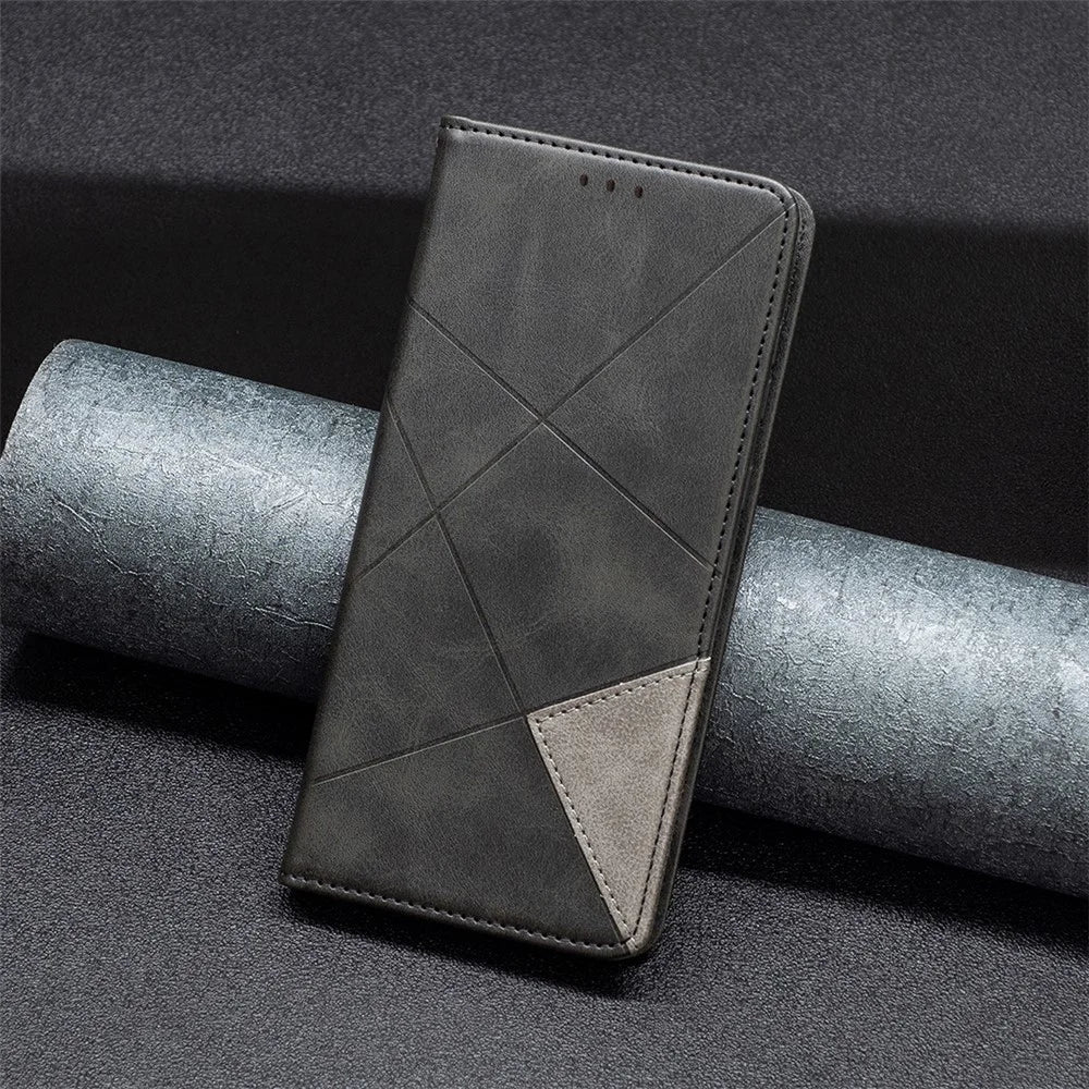 For Nokia G42 Stand Leather Phone Cover Imprinted Line Cell Phone Case with Card Slots - Black - 7