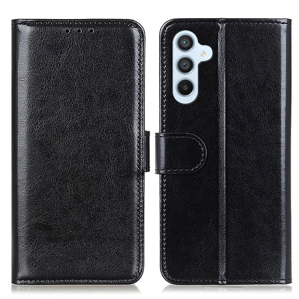 For Samsung Galaxy S23 FE Anti-Scratch Crazy Horse Texture Flip Wallet Case Stand PU Leather Phone Cover - Black - 1
