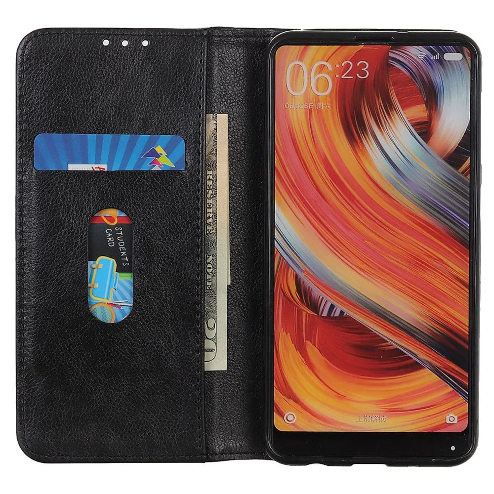 For Samsung Galaxy S23 FE Split Leather Phone Case Wallet Stand Litchi Texture Phone Cover - Black - 3