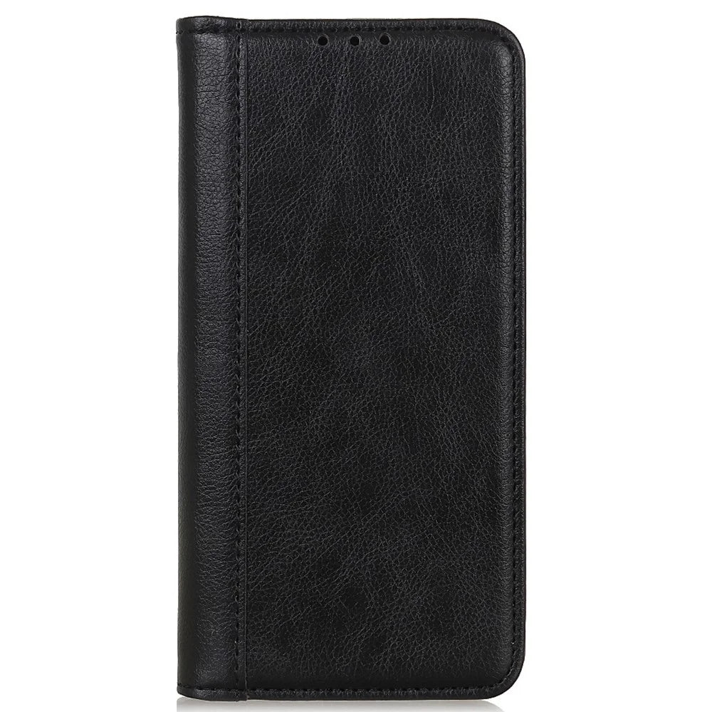 For Samsung Galaxy S23 FE Split Leather Phone Case Wallet Stand Litchi Texture Phone Cover - Black - 6