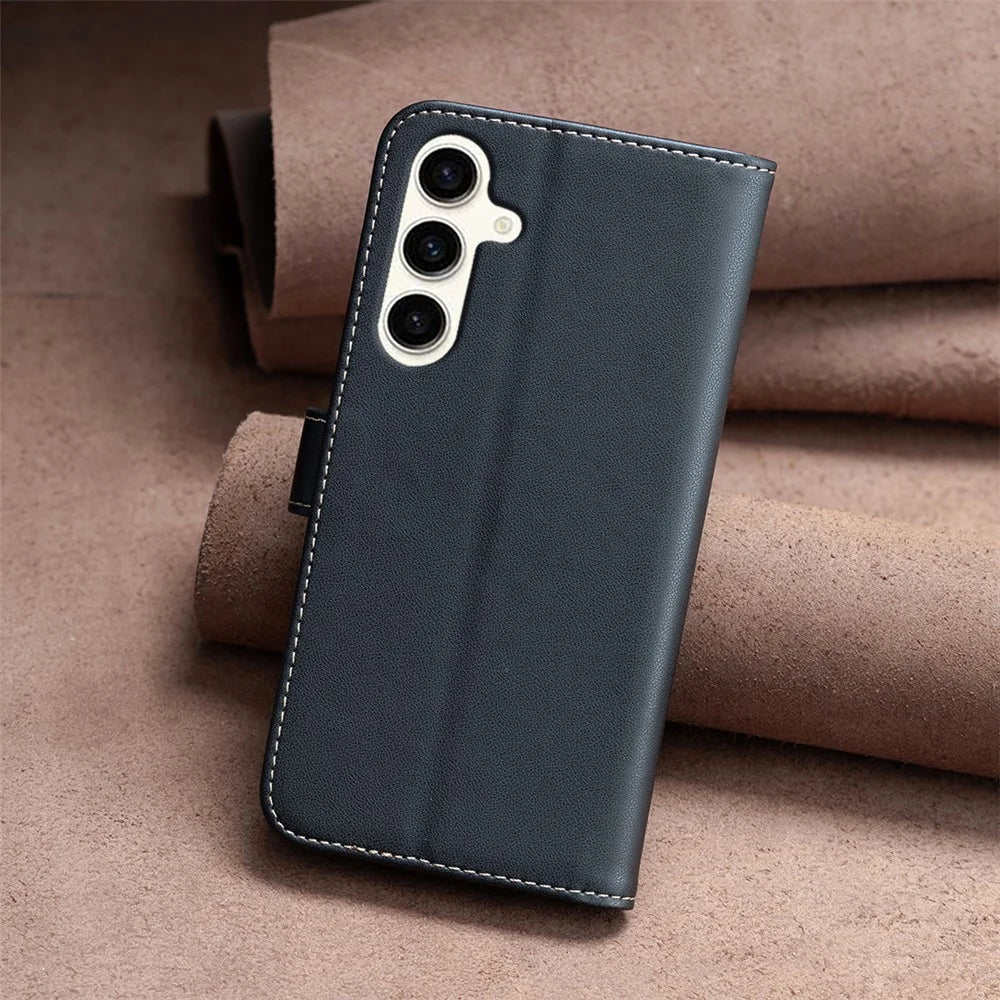 BINFEN COLOR BF17 For Samsung Galaxy S23 FE Phone Cover Drop-proof PU Leather Stand Wallet Case - Black - 7