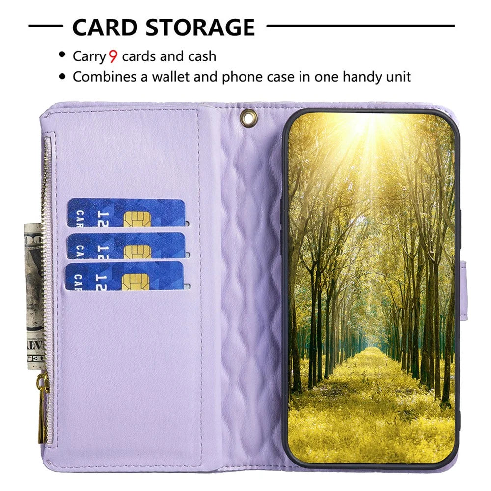 BINFEN COLOR BF Style-15 For Samsung Galaxy S23 FE Zipper Pocket Leather Cover Wallet Stand Phone Case - Purple - 2