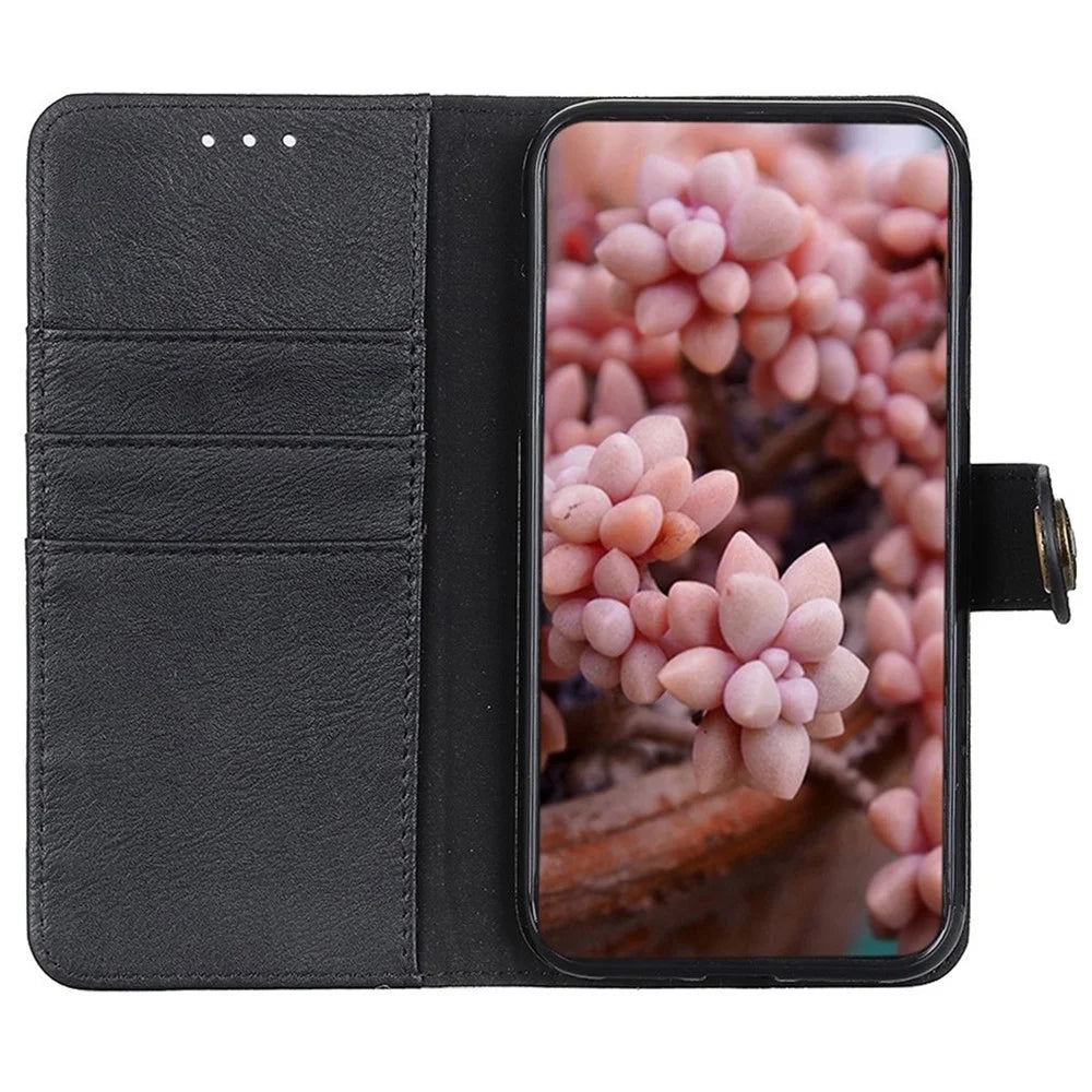 KHAZNEH Wallet Phone Shell Cover for Samsung Galaxy S23 FE Flip Stand Cowhide Texture Phone Case - Black - 2