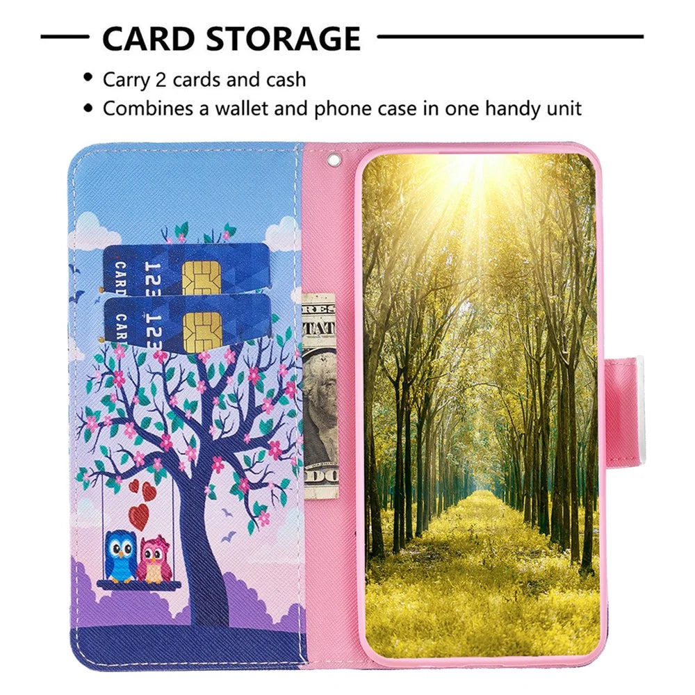 PU Leather Case for Samsung Galaxy A25 5G (Global) (161.0 x 76.5 x 8.3mm) Wallet Stand Cover - Two Owls - 2