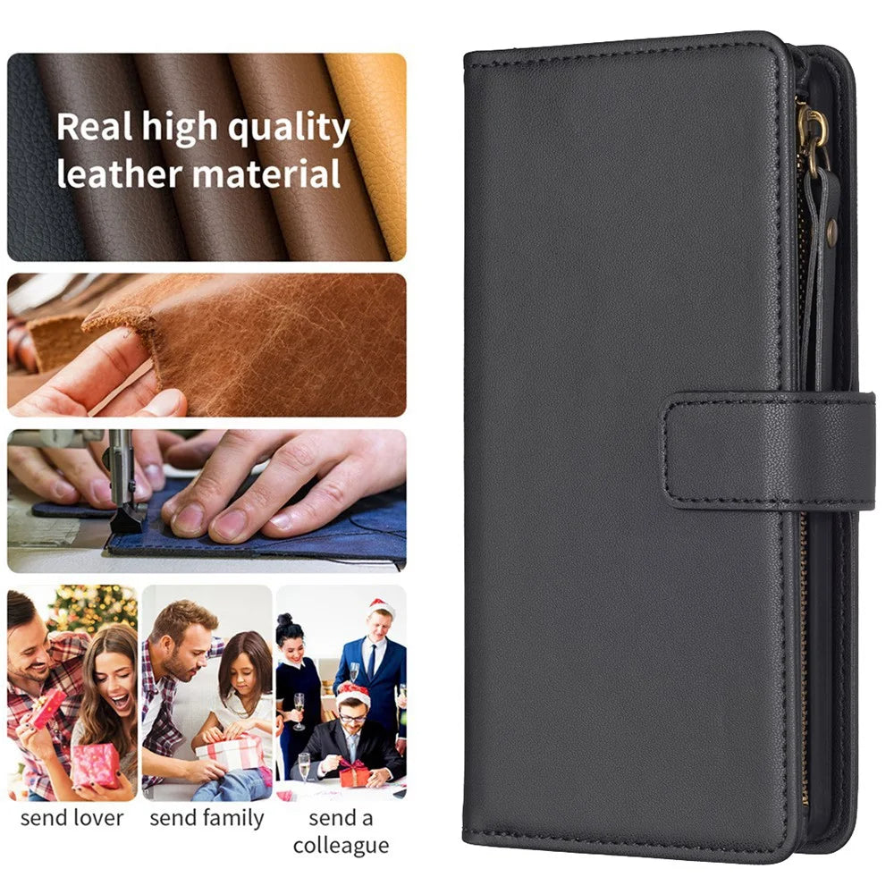 BF Style-19 For Samsung Galaxy A25 5G (Global) (161.0 x 76.5 x 8.3mm) Wallet Stand Flip Cover Zipper Pocket PU Leather Phone Case - Black - 4