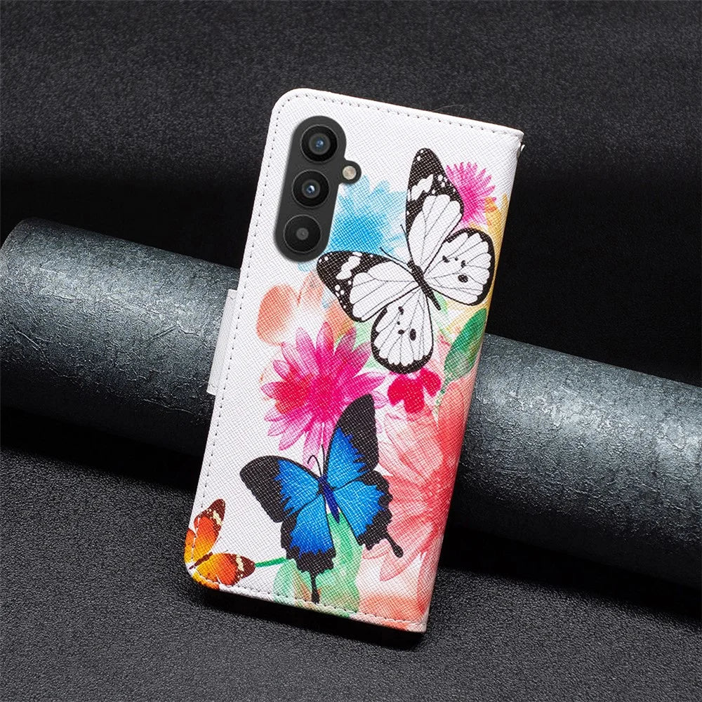 For Samsung Galaxy A25 5G (Global) (161.0 x 76.5 x 8.3mm) Pattern Printing Flip Case PU Leather Stand Wallet Phone Cover - Two Butterflies - 5