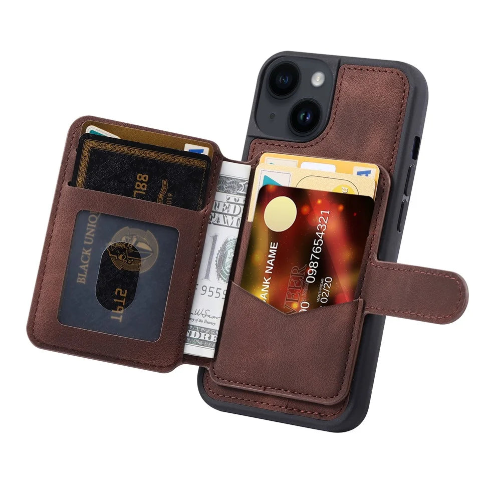 For iPhone 15 Anti-drop Leather Coated TPU Phone Case RFID Blocking Wallet Cover with Kickstand - Coffee - 2