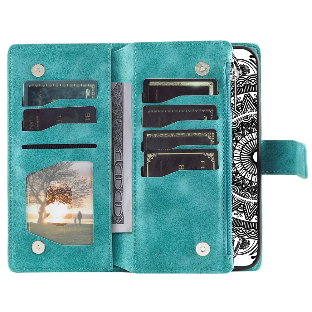 For Samsung Galaxy A25 5G (Global) (161.0 x 76.5 x 8.3mm) Wallet Zipper Leather Stand Flip Cover with Strap - Green - 2