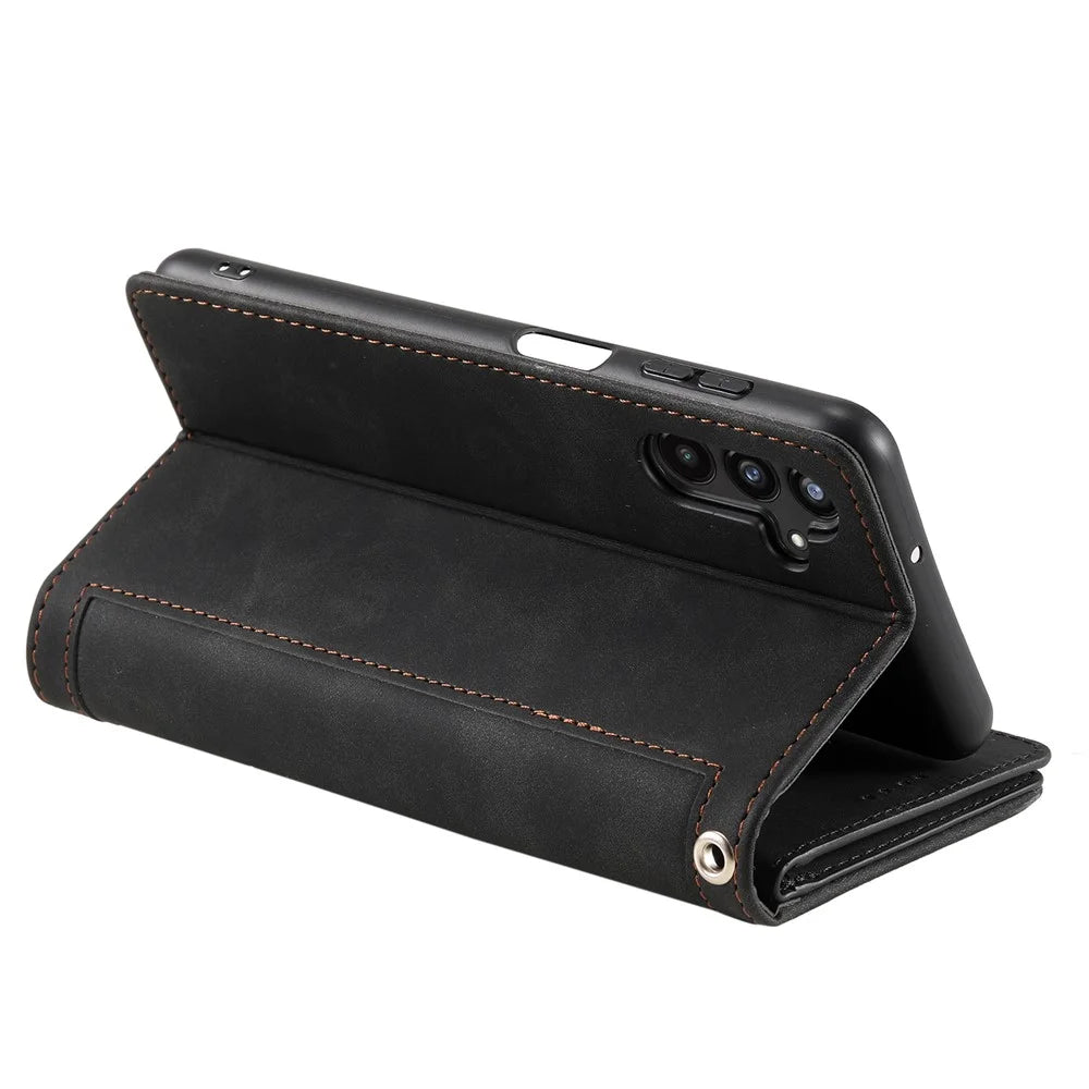 For Samsung Galaxy S23 FE Zipper Pocket PU Leather Phone Case 9 Card Slots Protective Cover - Black - 5