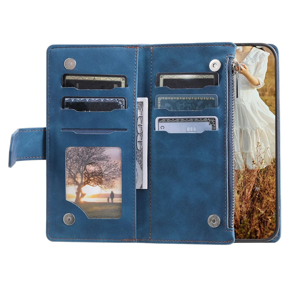 For Samsung Galaxy S23 FE PU Leather Phone Case Shell Rhombus Texture Zipper Pocket Wallet Stand Cover - Blue - 2