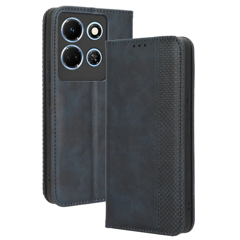 For Infinix Note 30 4G / X6833B / X6716B Magnetic Closing Phone Shell Retro PU Leather Cover Stand Wallet Shell - Blue - 1