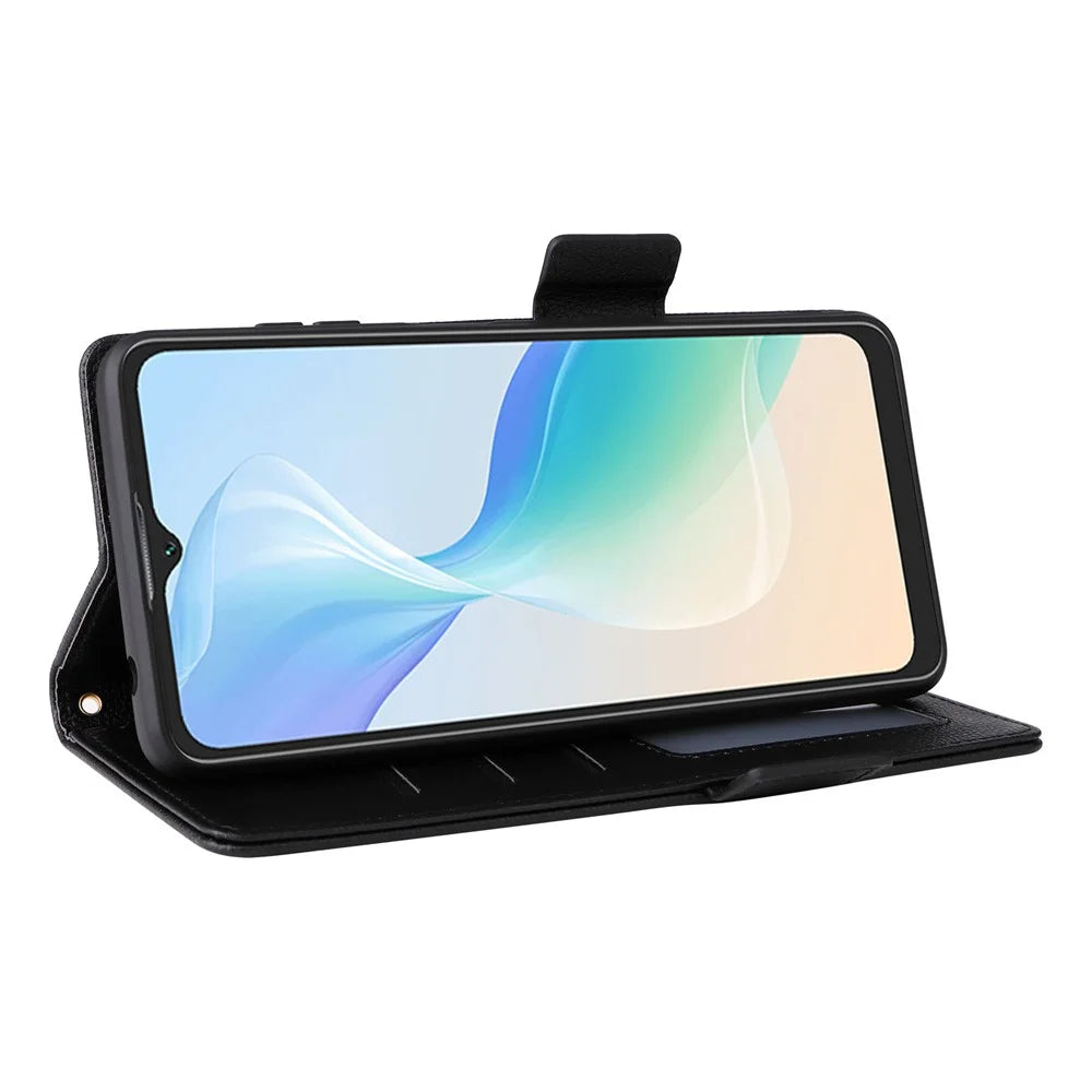PU Leather Phone Case for Blackview Oscal C30 / C30 Pro , Wallet Stand Litchi Texture Full Protection Cover with Strap - Black - 3