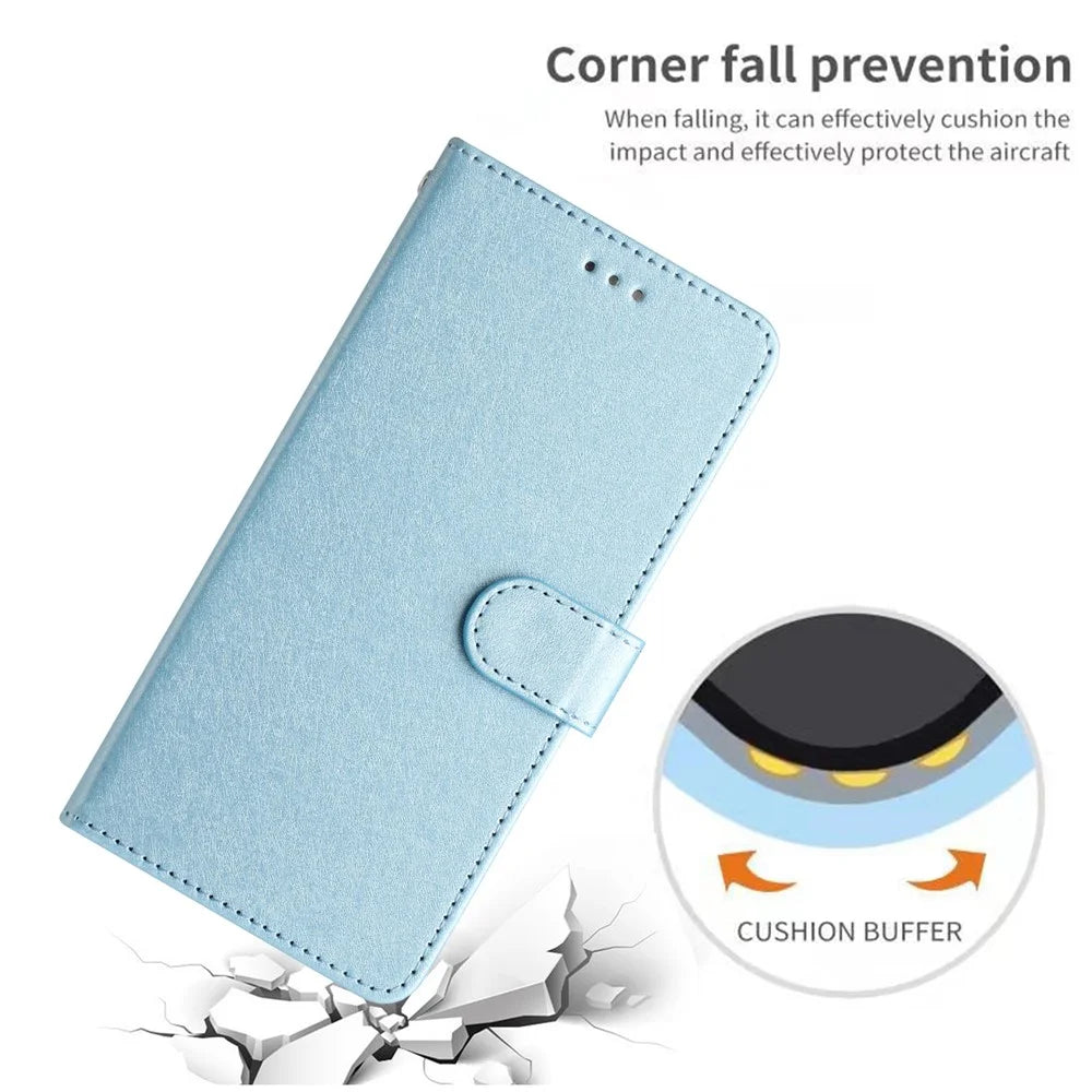 For Samsung Galaxy S22 Ultra 5G PU Leather Phone Case Stand Cover Silk Texture Full Protection Shell with Strap - Sky Blue - 4