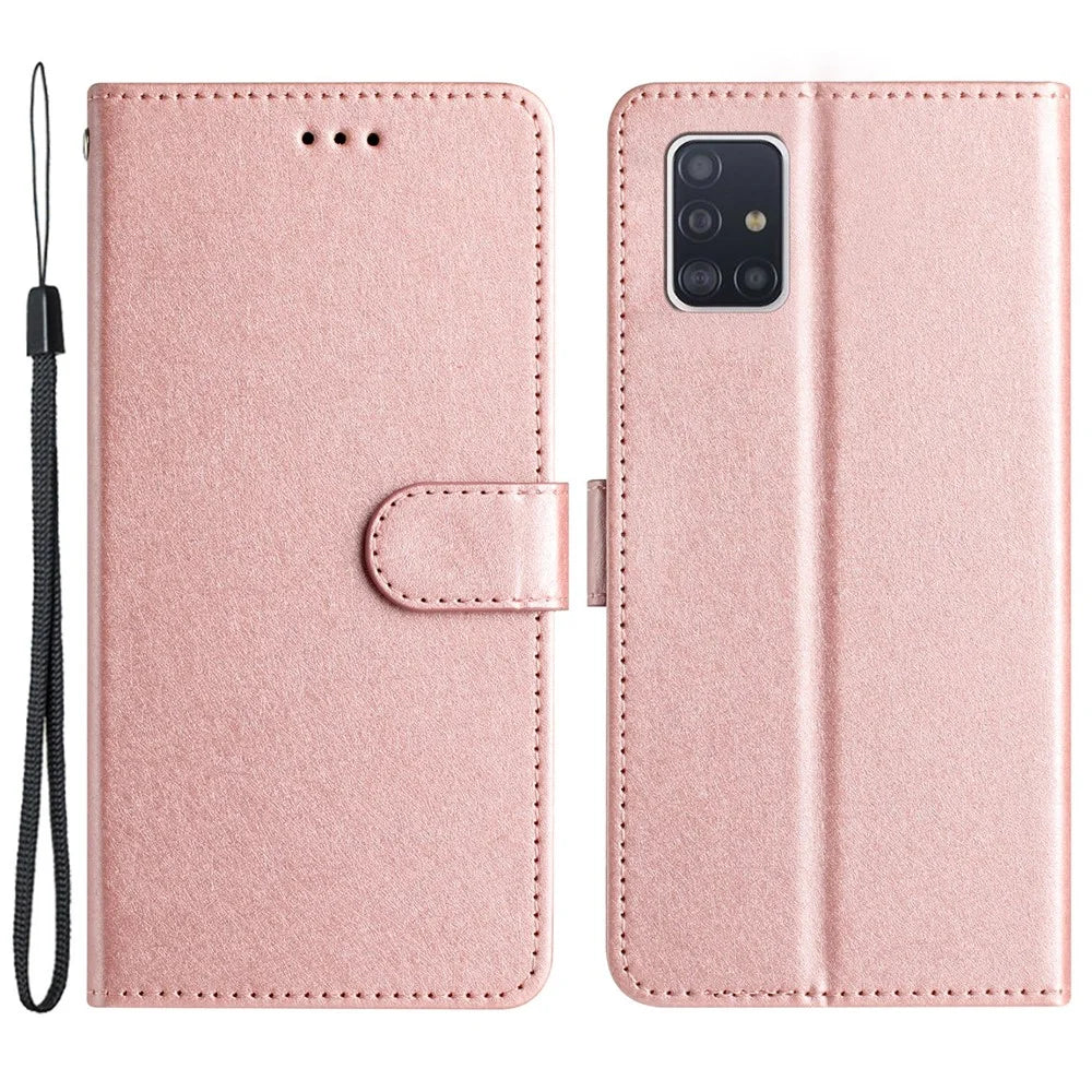 For Samsung Galaxy A71 4G SM-A715 Scratch Proof Leather Phone Wallet Stand Cover Silk Texture Case - Rose Gold - 1