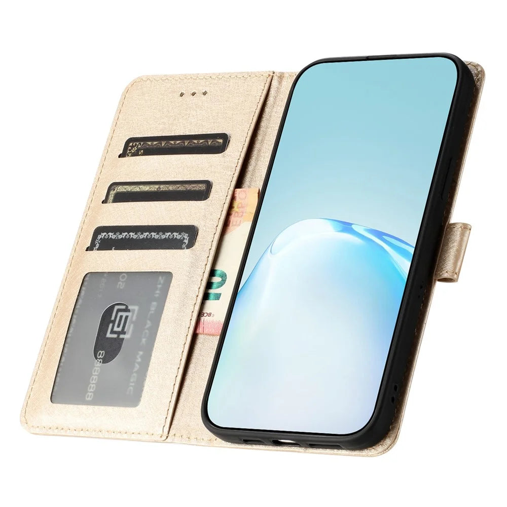Wallet Case for iPhone XR 6.1 inch Silk Texture PU Leather Phone Stand Cover with Wrist Strap - Gold - 2