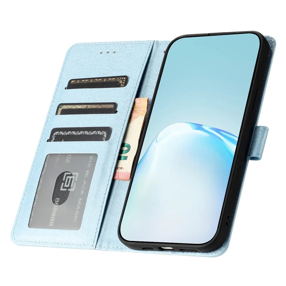 PU Leather Case for iPhone X / XS Silk Texture Phone Cover Wallet Stand with Wrist Strap - Sky Blue - 2