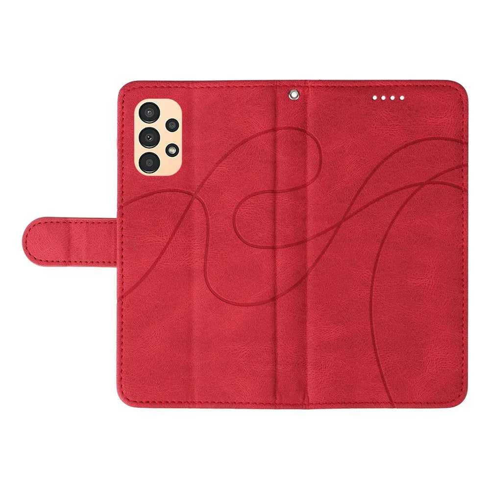 For Samsung Galaxy A13 4G / 5G Wallet Phone Cover PU Leather Imprinted Line Case with Stand - Red - 7