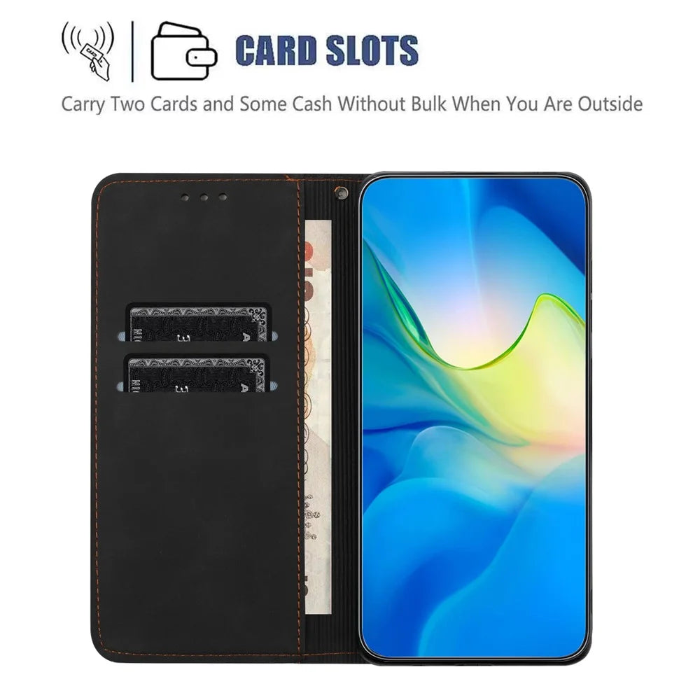 Wallet Case for iPhone 15 Fully Wrapped PU Leather Retro Flower Imprinted Phone Stand Cover - Black - 4