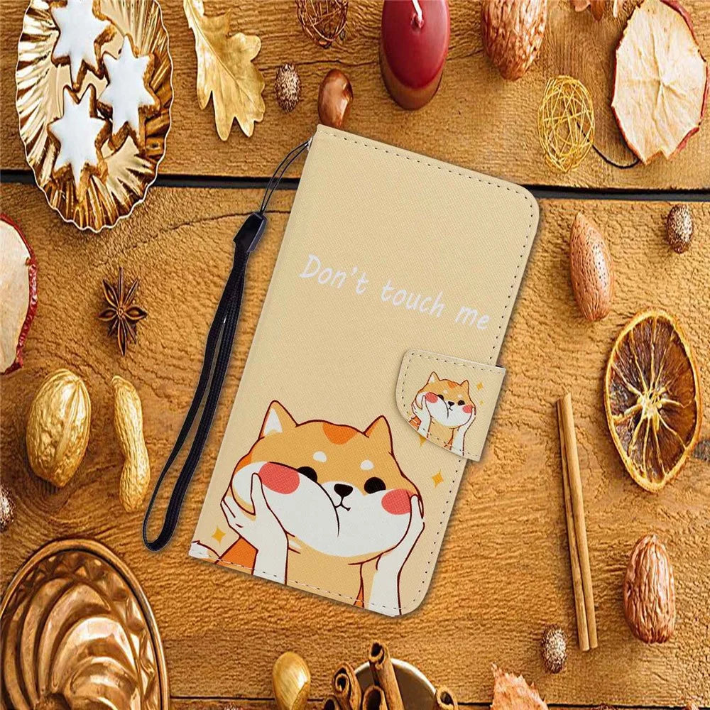 For iPhone 15 Plus Pattern Printing Flip Stand Cover PU Leather Cross Texture Wallet Phone Case with Strap - Akita Dog - 6