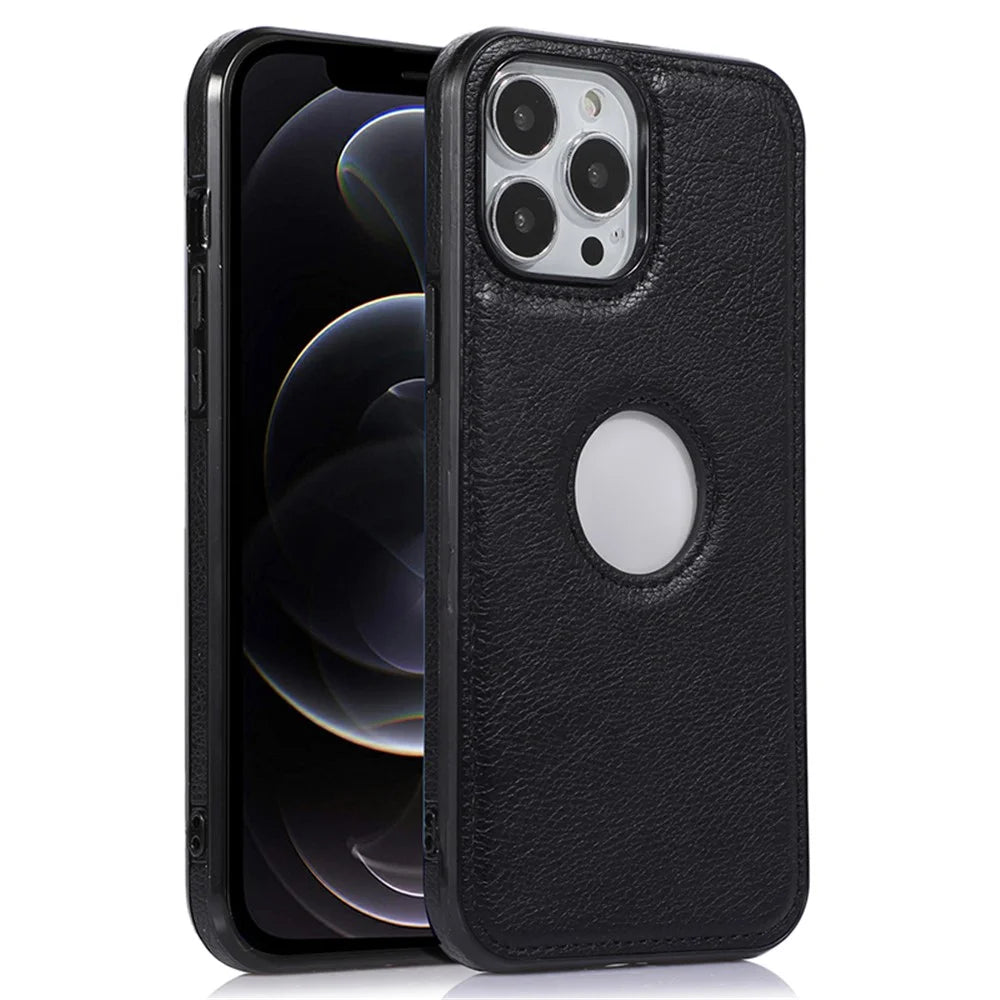 Anti-Drop Phone Case for iPhone 12 Pro 6.1 inch Logo View Soft TPU+PU Phone Cover - Black - 1