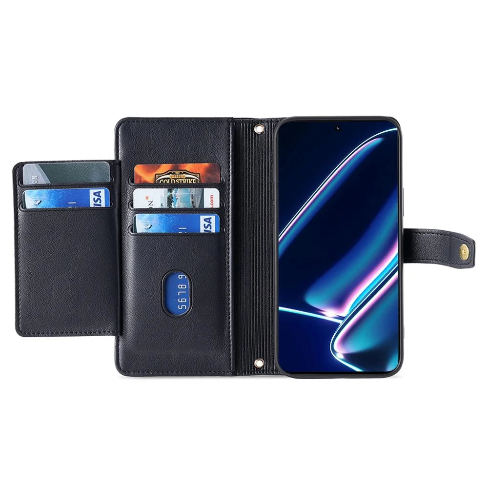 For Realme 11 Pro+ 5G / 11 Pro 5G Zipper Pocket Phone Case Multiple Card Slots Leather Cover with Straps - Black - 2