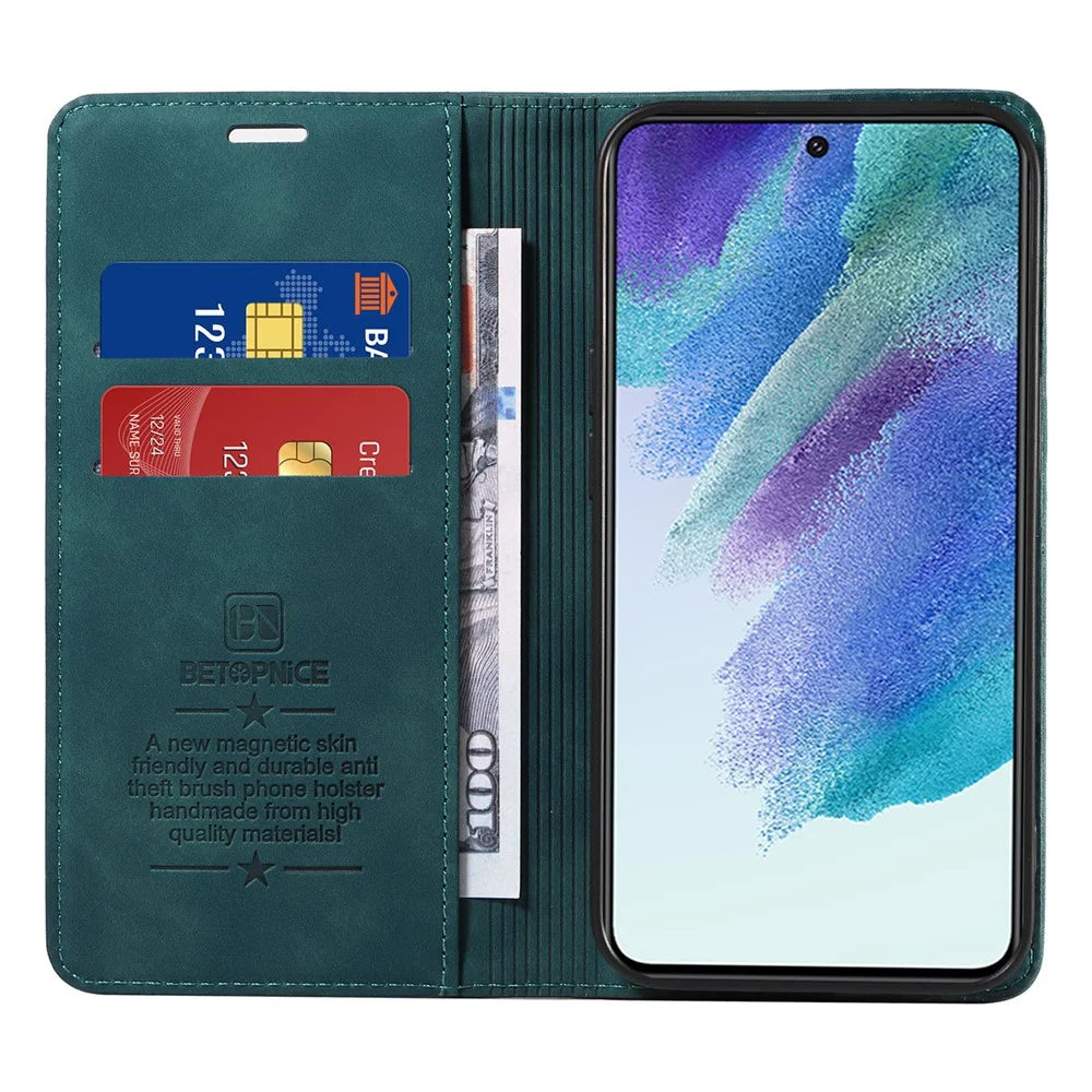 BETOPNICE 003 For Samsung Galaxy S21 FE 5G Flip Cover RFID Blocking PU Leather Wallet Stand Phone Case - Green - 2
